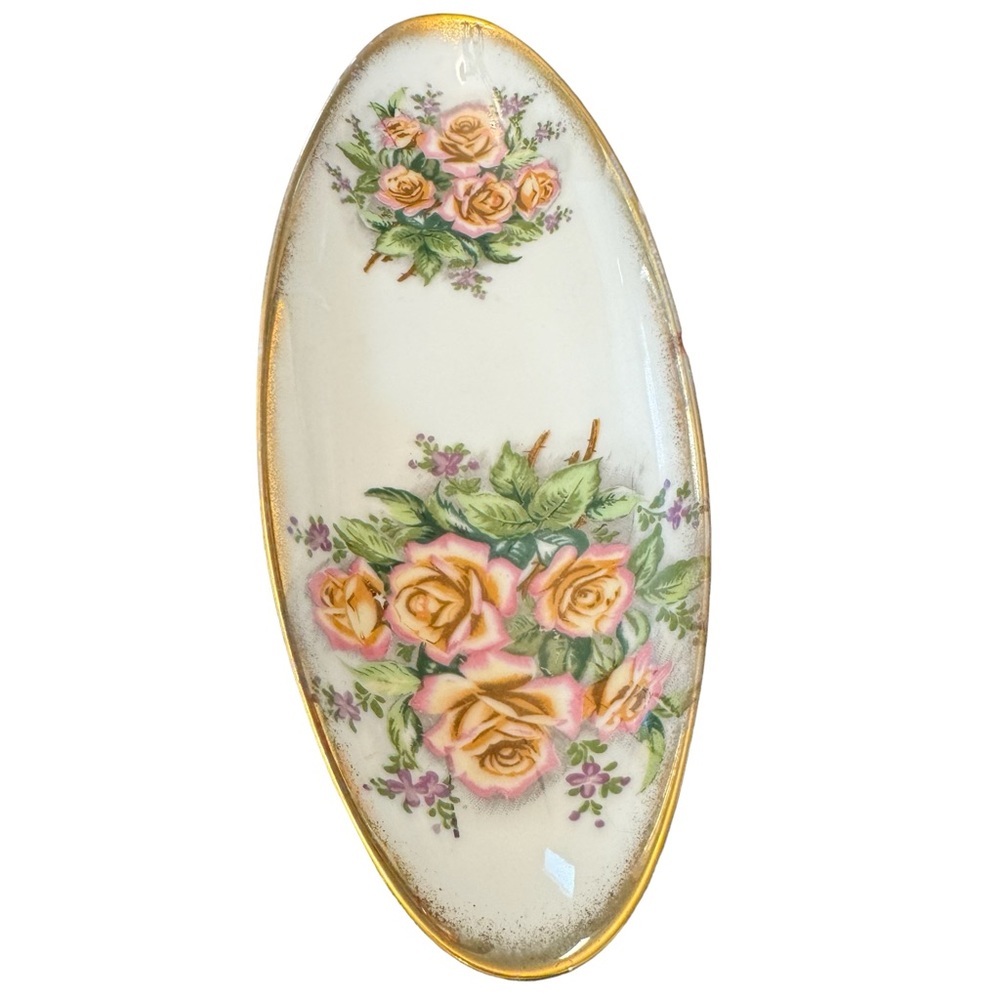 Vintage Tilso Oval Shaped Rose Patterned Ceramic Dish Japan Hand Painted - Picture 4 of 14